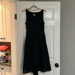 J. Crew Black/Navy Blue Cotton Eyelet Midi Dress Lined Fitted Waist, Sash, Sz 6